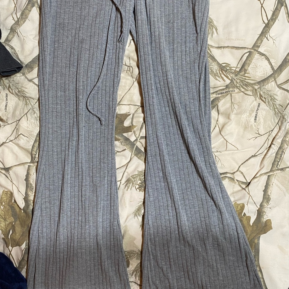 Gray Ribbed Flare Pants